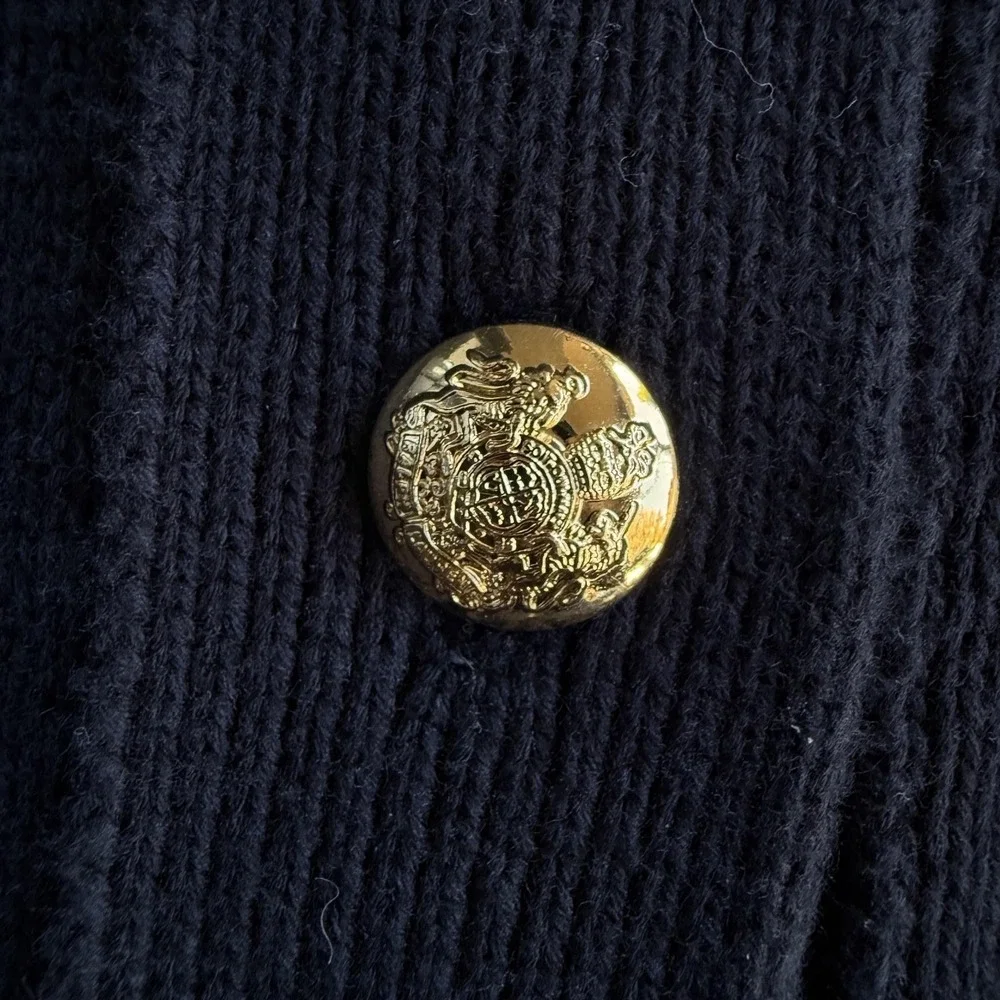 Lauren Ralph Lauren Cardigan Sweater Womens PL Black Military Gold Button Knit